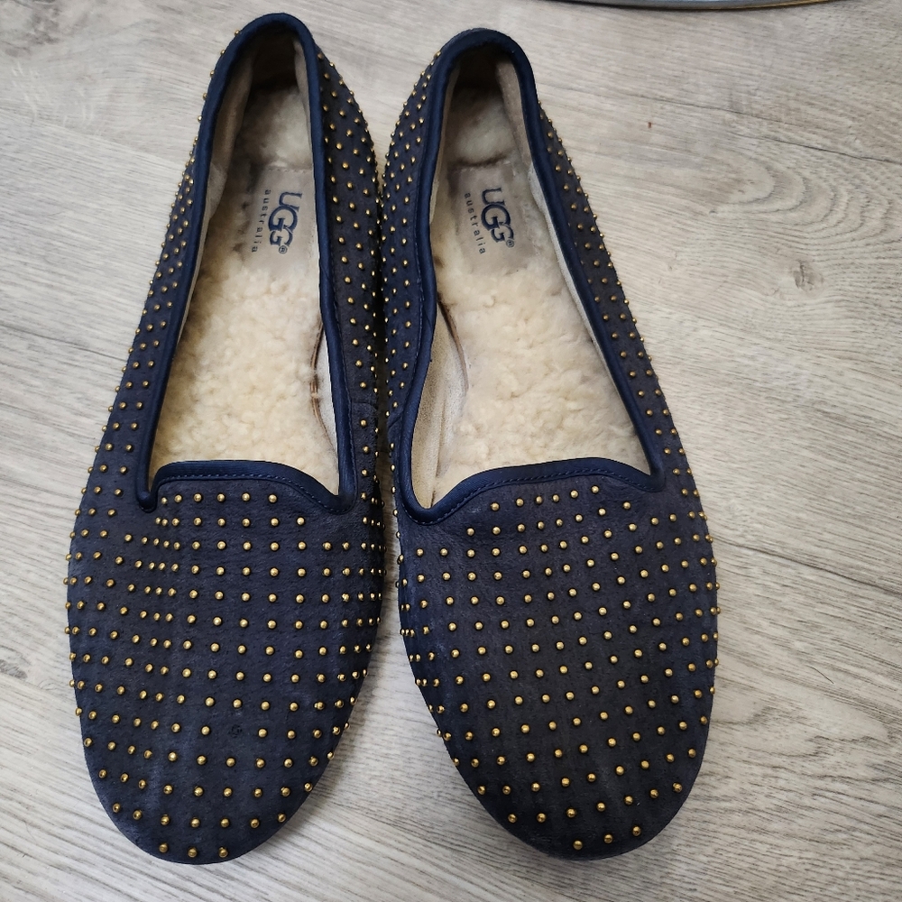 UGG Navy Blue Studded Flats Sherpa Lined Women's Shoes Size 7.5 (7 1/2)
